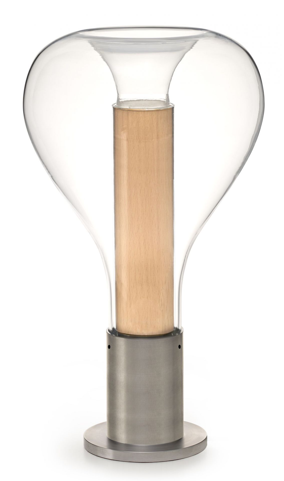 Eris Tischleuchte von LZF Lamps: Modernes Design mit Aluminiumsockel und Buchenholz-Element.