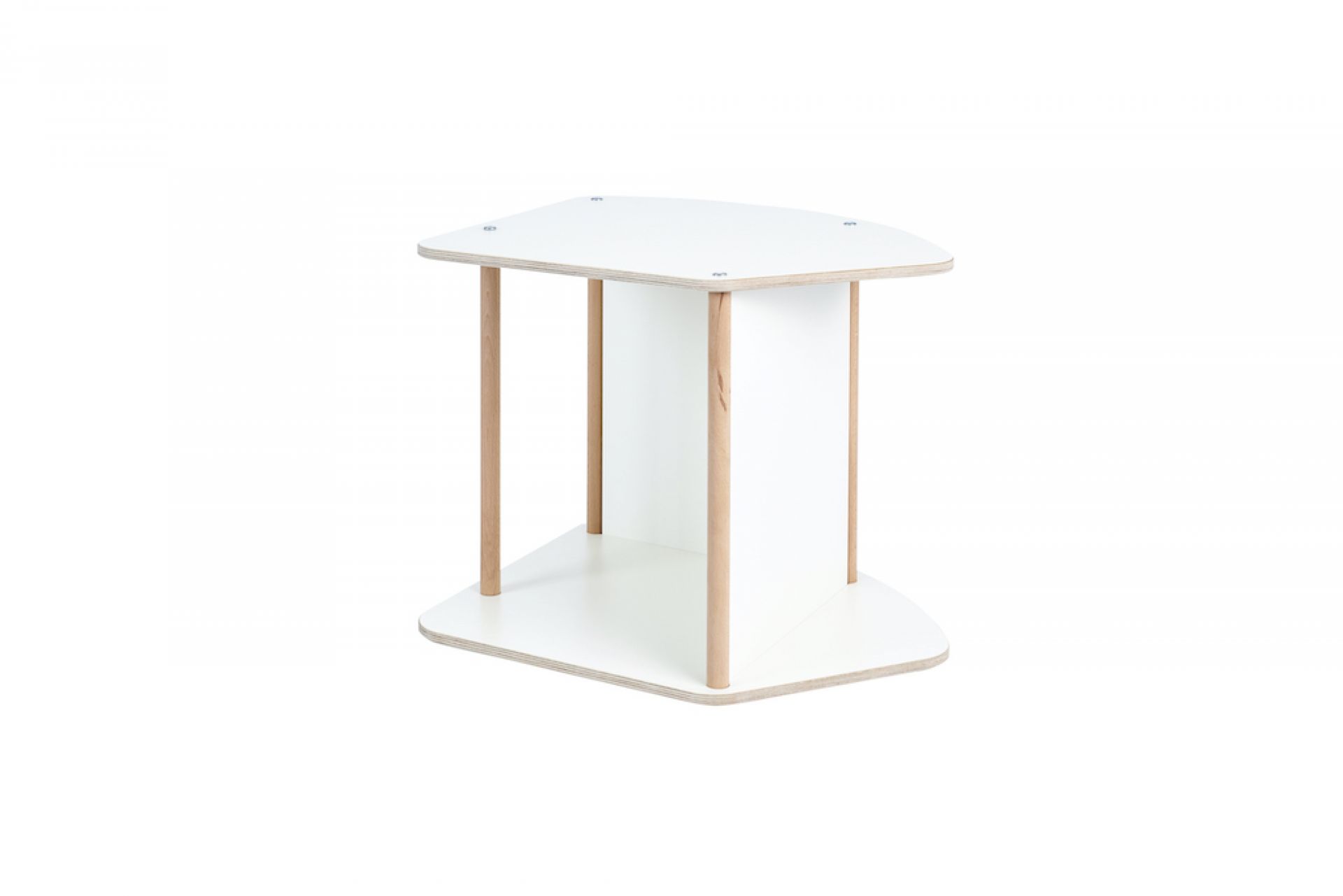 Tojo Kids Multi: Moderner, weißer Kinder Hocker mit Holzbeinen, vielseitig als Tisch oder Sitzgelegenheit.
