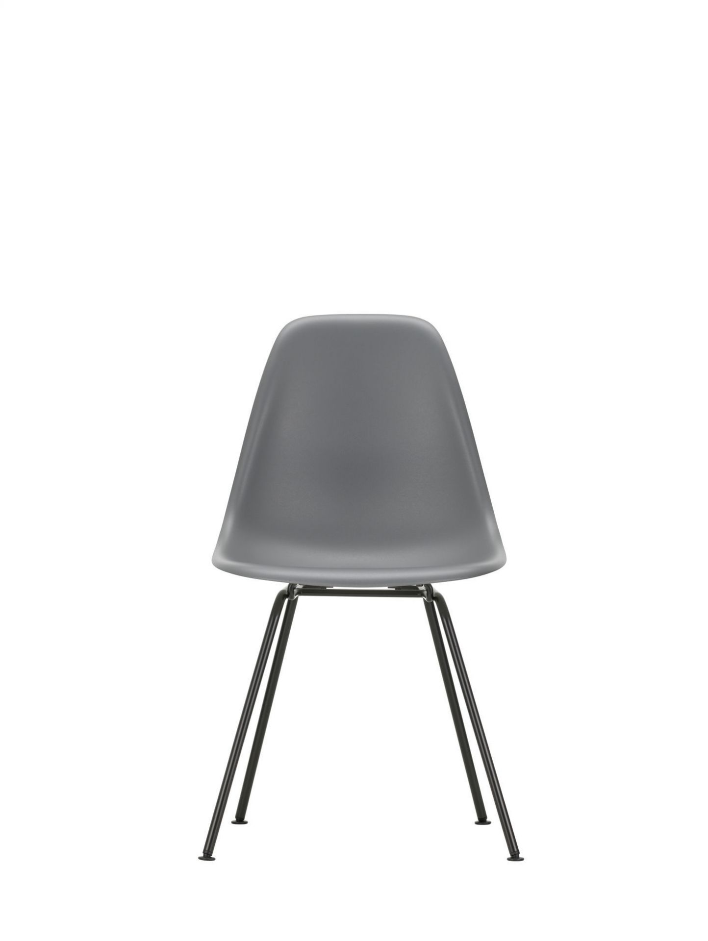 Eames Side Chair mit Chromgestell, graue Sitzschale. Designklassiker für Wohnzimmer und Büro.