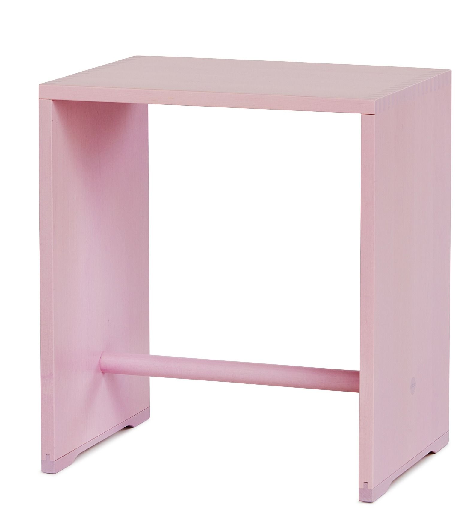 Rosa Ulmer Hocker Max Bill Edition, ein moderner, minimalistischer Sitzhocker aus Holz für Kinder und Erwachsene.
