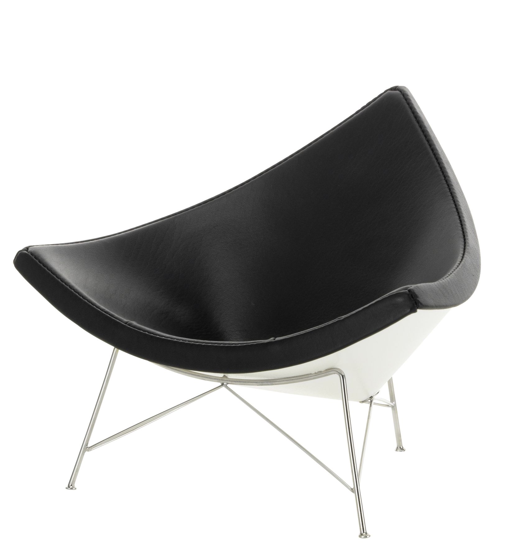 Coconut Chair Miniatur von Vitra, schwarzes Leder, weißes Gestell, Design Stuhl.
