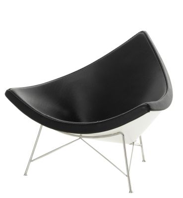 Coconut Chair Miniatur von Vitra, schwarzes Leder, weißes Gestell, Design Stuhl.