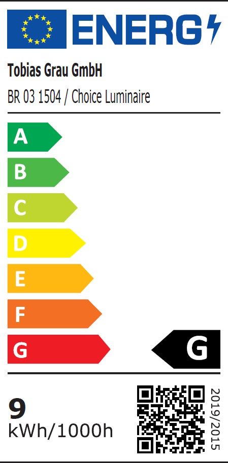 Energielabel der Falling Sun Pendelleuchte von Tobias Grau GmbH mit Energieeffizienzklasse G.