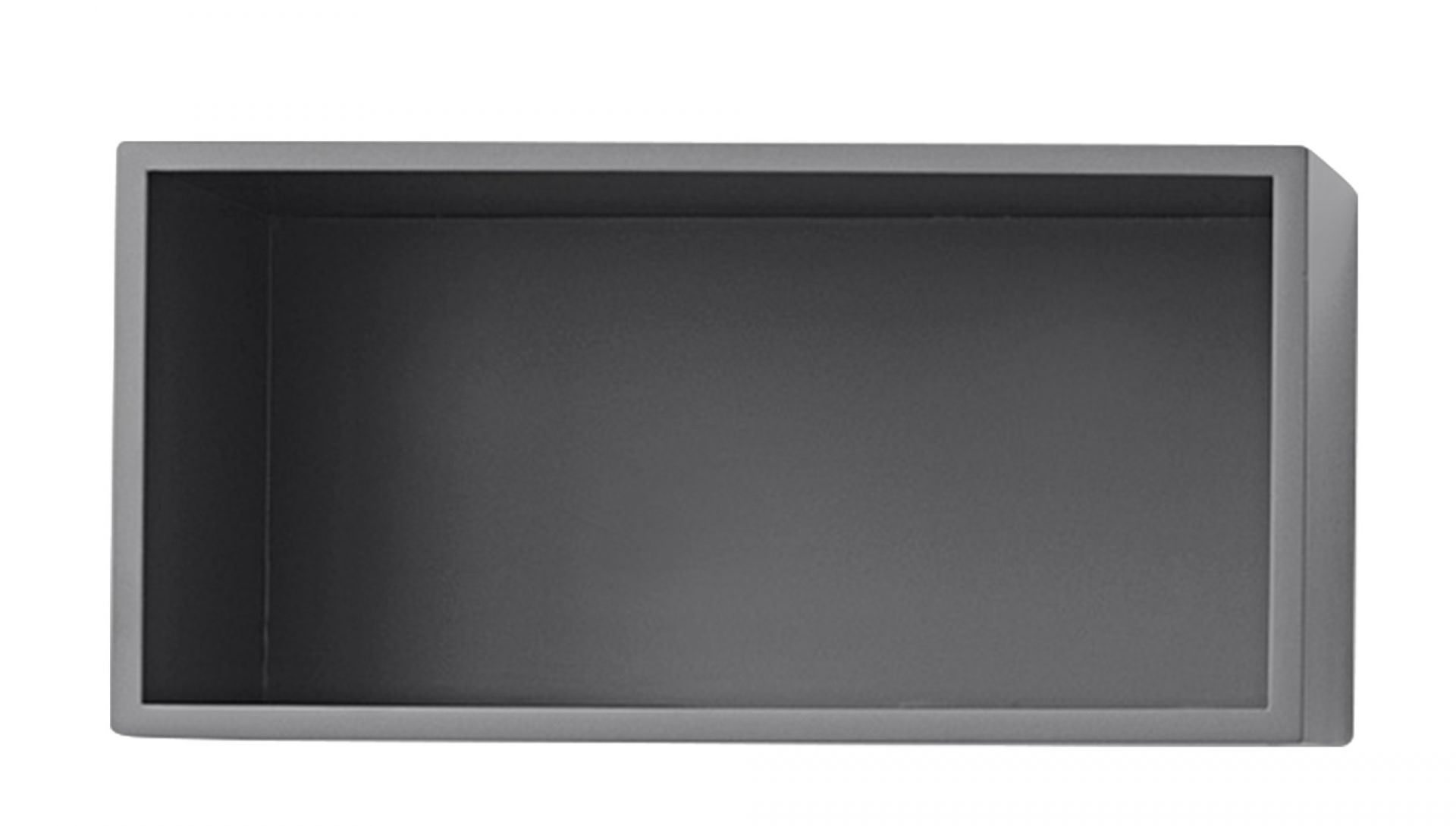 Graues Mini Stacked Storage System 2.0 von Muuto, ein einzelnes, leeres Regalmodul für flexible Wandregale.