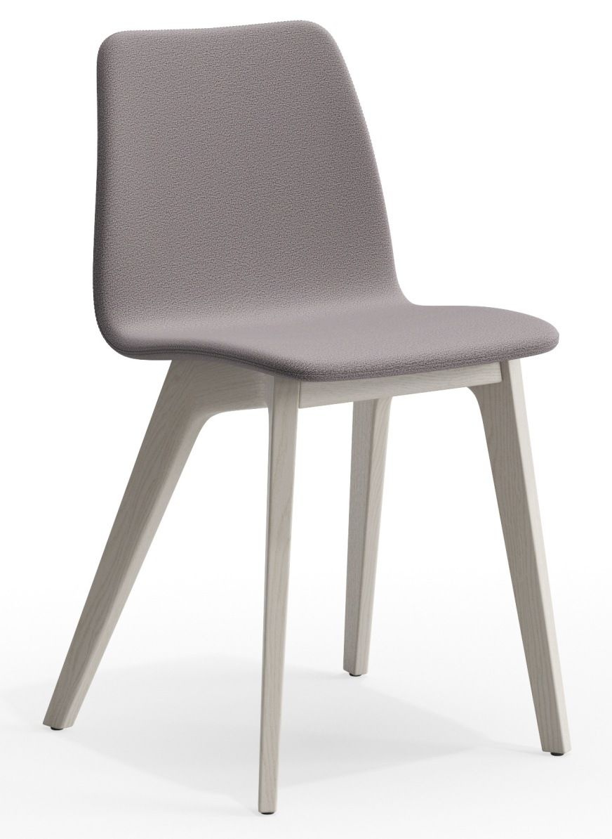 Morph Holzstuhl Vollgepolstert Zeitraum mit grauem Stoffbezug und hellem Holzgestell, modernes Design für Esszimmer.