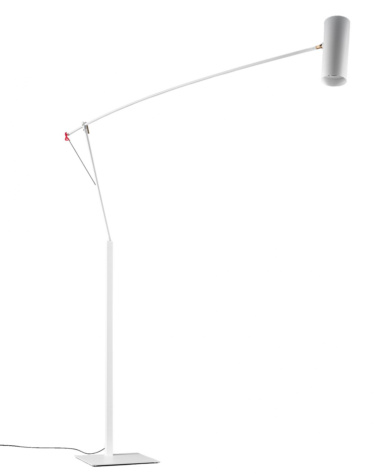 Weiße Ettorino Stehleuchte von Catellani & Smith: Moderne Stehlampe mit verstellbarem Arm und zylindrischem Lampenschirm.