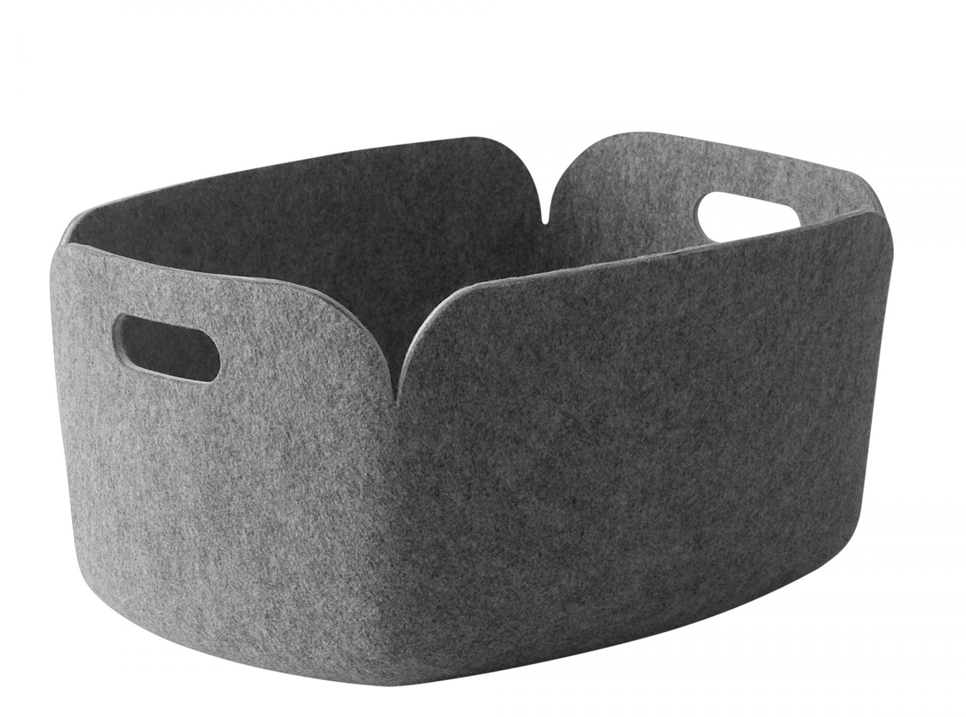 Grauer Muuto Restore Storage Basket Aufbewahrungskorb aus Filz mit Tragegriffen für Ordnung im Zuhause.