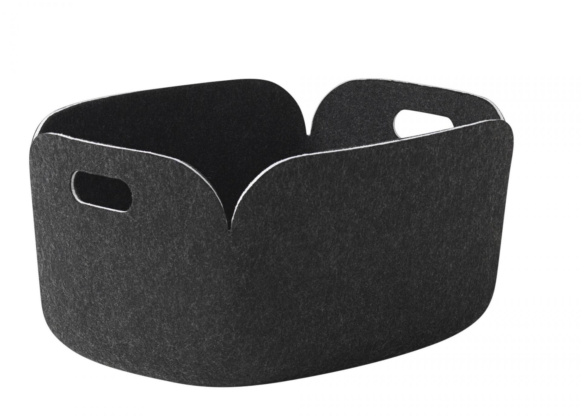Muuto Restore Storage Basket: Grauer Filz Aufbewahrungskorb mit Griffen für Ordnung im Wohnbereich.