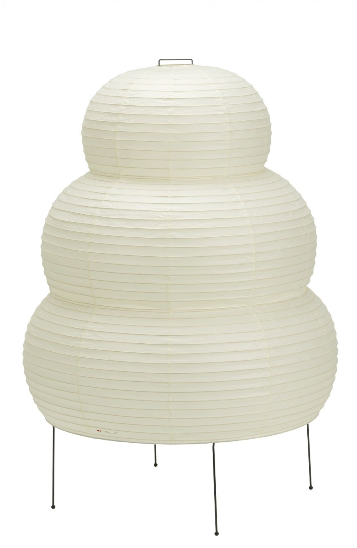 Akari 24N Tischleuchte von Vitra: Dreistufige, cremefarbene Papierleuchte auf filigranem, schwarzem Metallgestell.