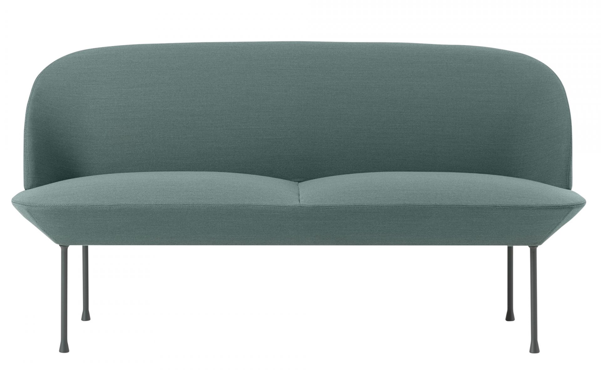 Oslo Sofa: Grünes 2-Sitzer Sofa von Muuto mit minimalistischem Design und schlanken Metallbeinen.