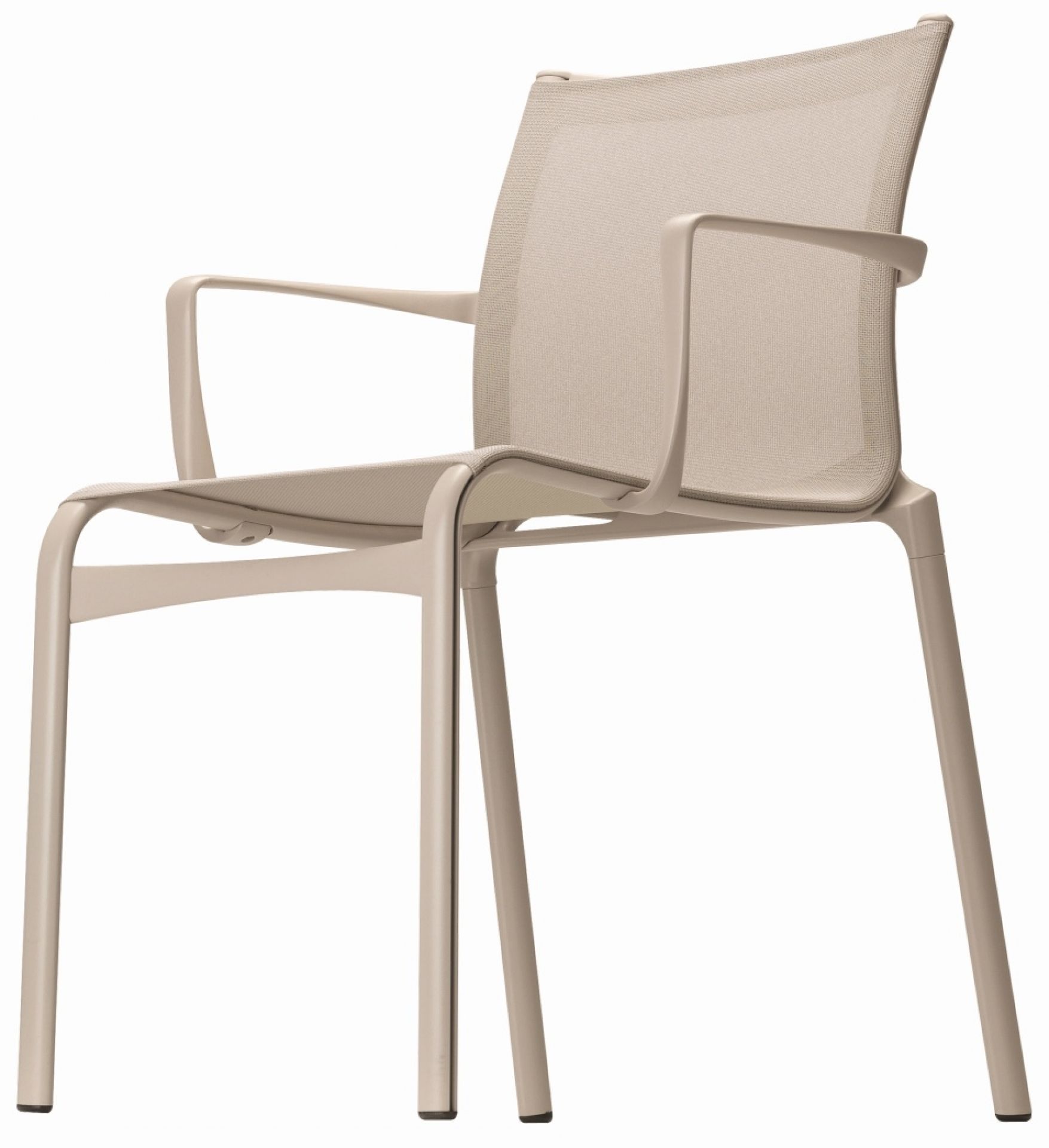 Bigframe Stuhl 440/441 von Alias, beiger Design-Stuhl mit Armlehnen und Netzstruktur für Esszimmer und Büro.