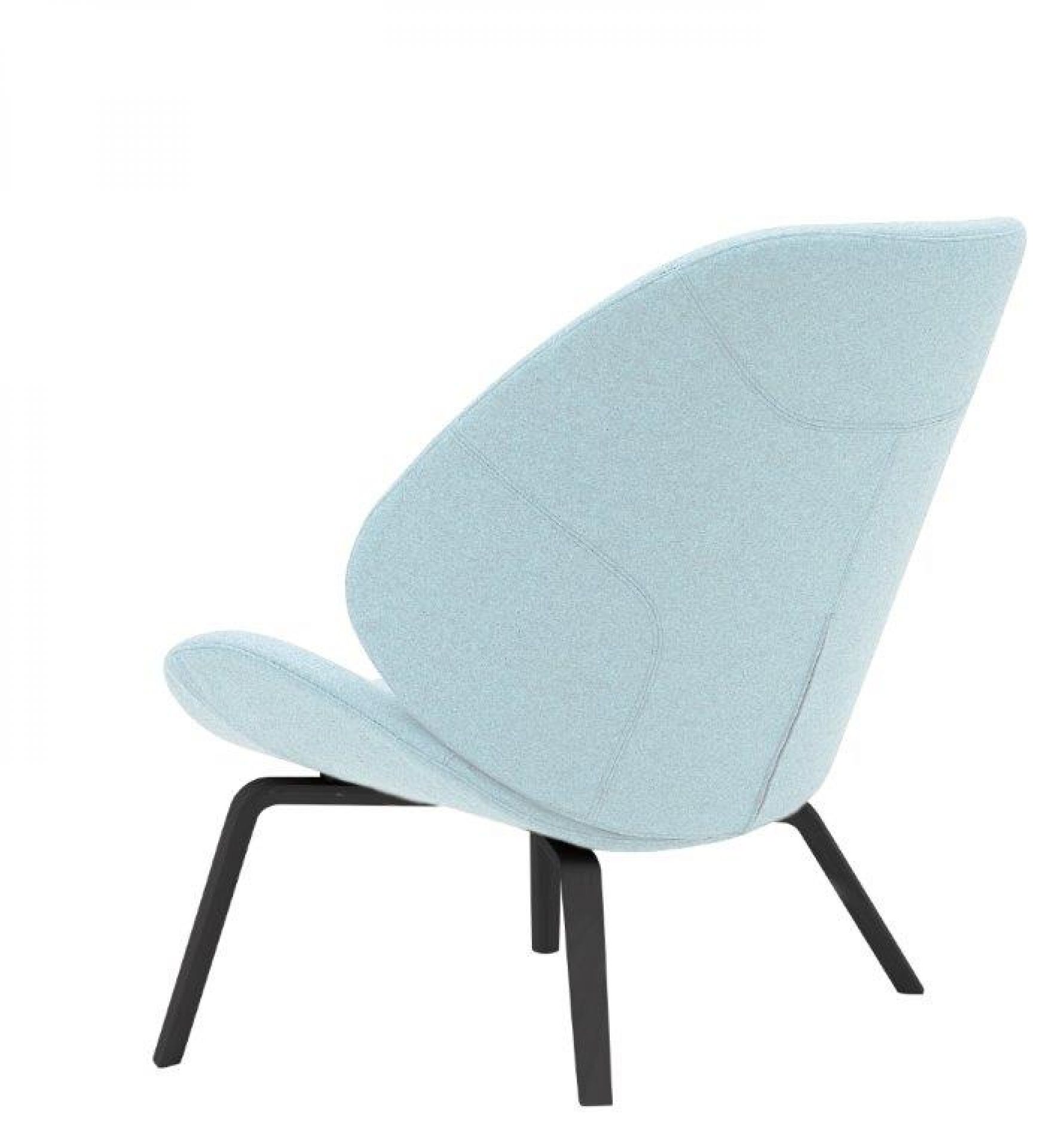 Hellblauer Eden Sessel Softline mit schwarzem Metallfuß, moderner Loungesessel für Wohnzimmer und Büro.