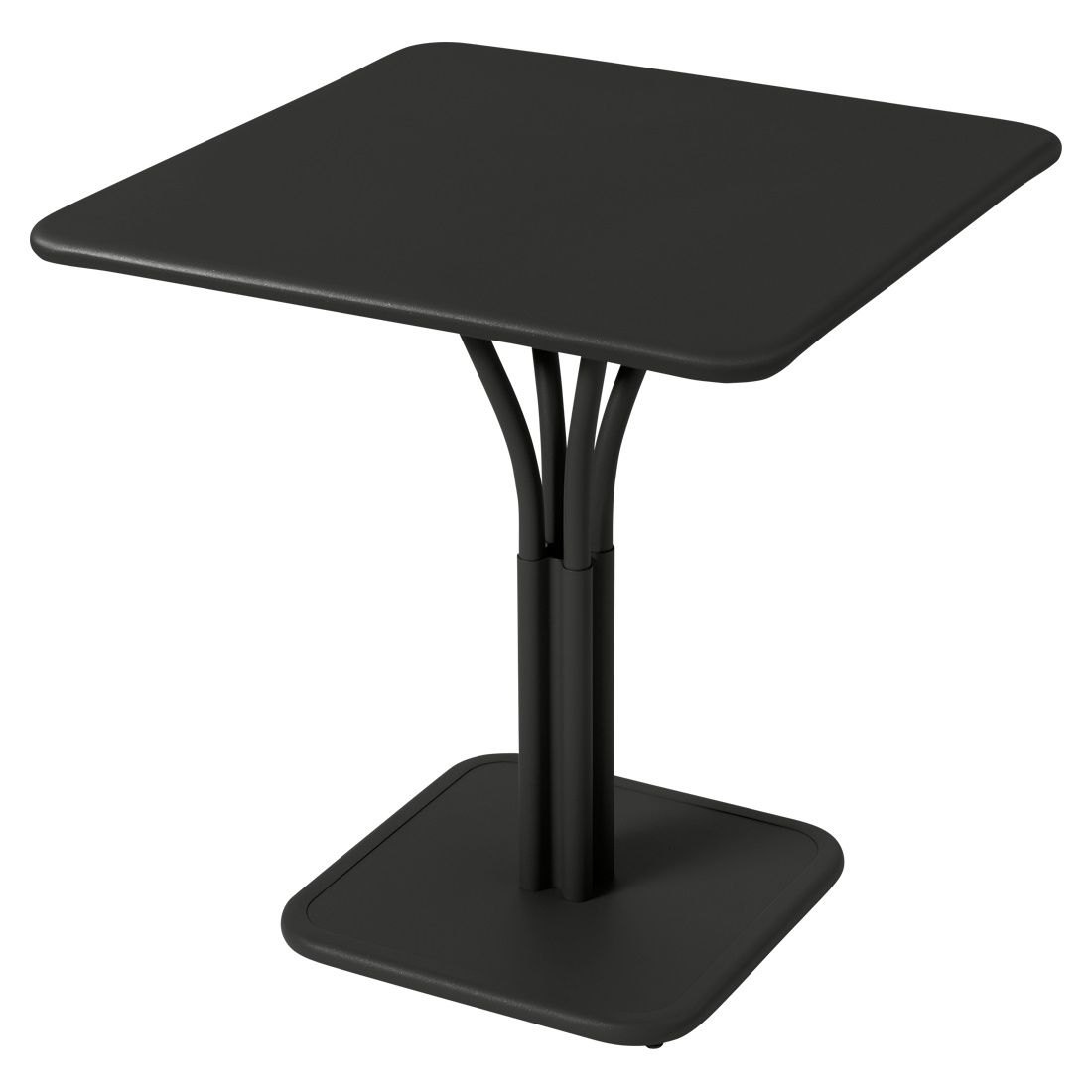 Schwarzer Luxembourg kleiner Tisch von Fermob, quadratische Tischplatte und Fuß, modernes Design für den Außenbereich.