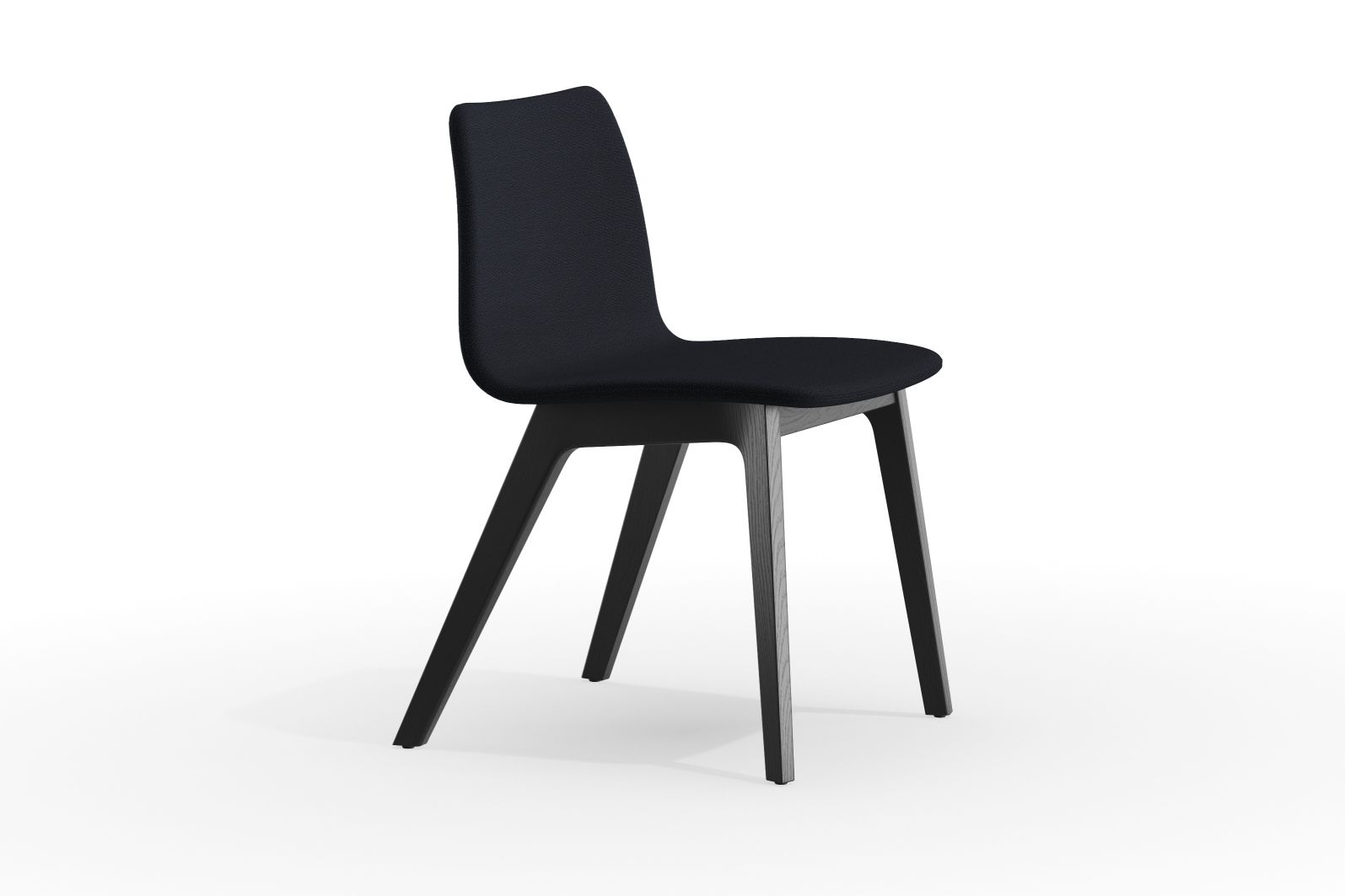 Morph Plus Stuhl, vollgepolstert in Schwarz, Holzgestell, modernes Design für Esszimmer und Büro.