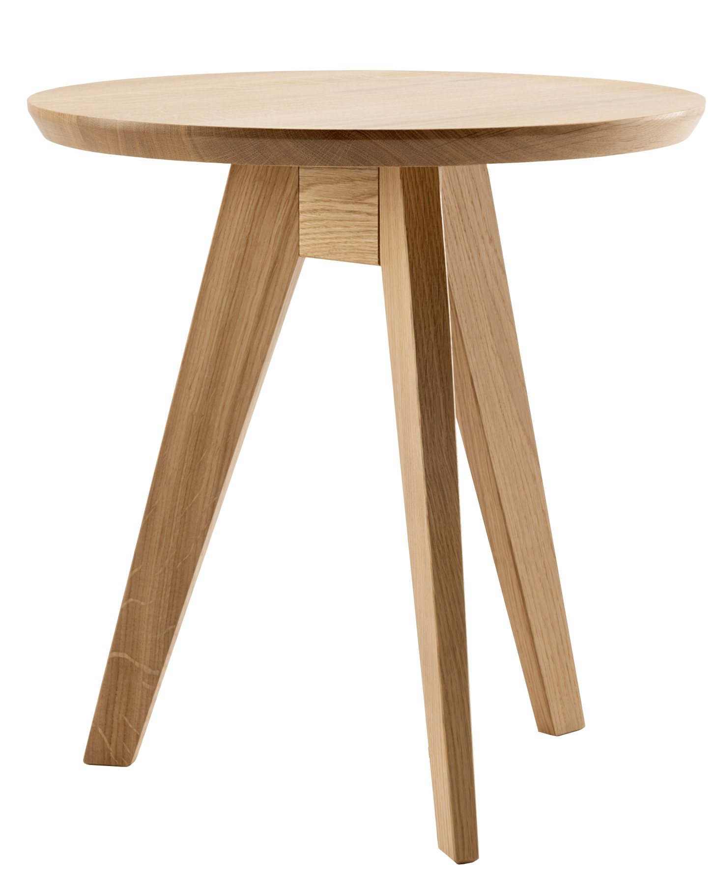 Cena Couchtisch Zeitraum: Runder Beistelltisch aus hellem Holz mit drei Beinen für Wohnzimmer.