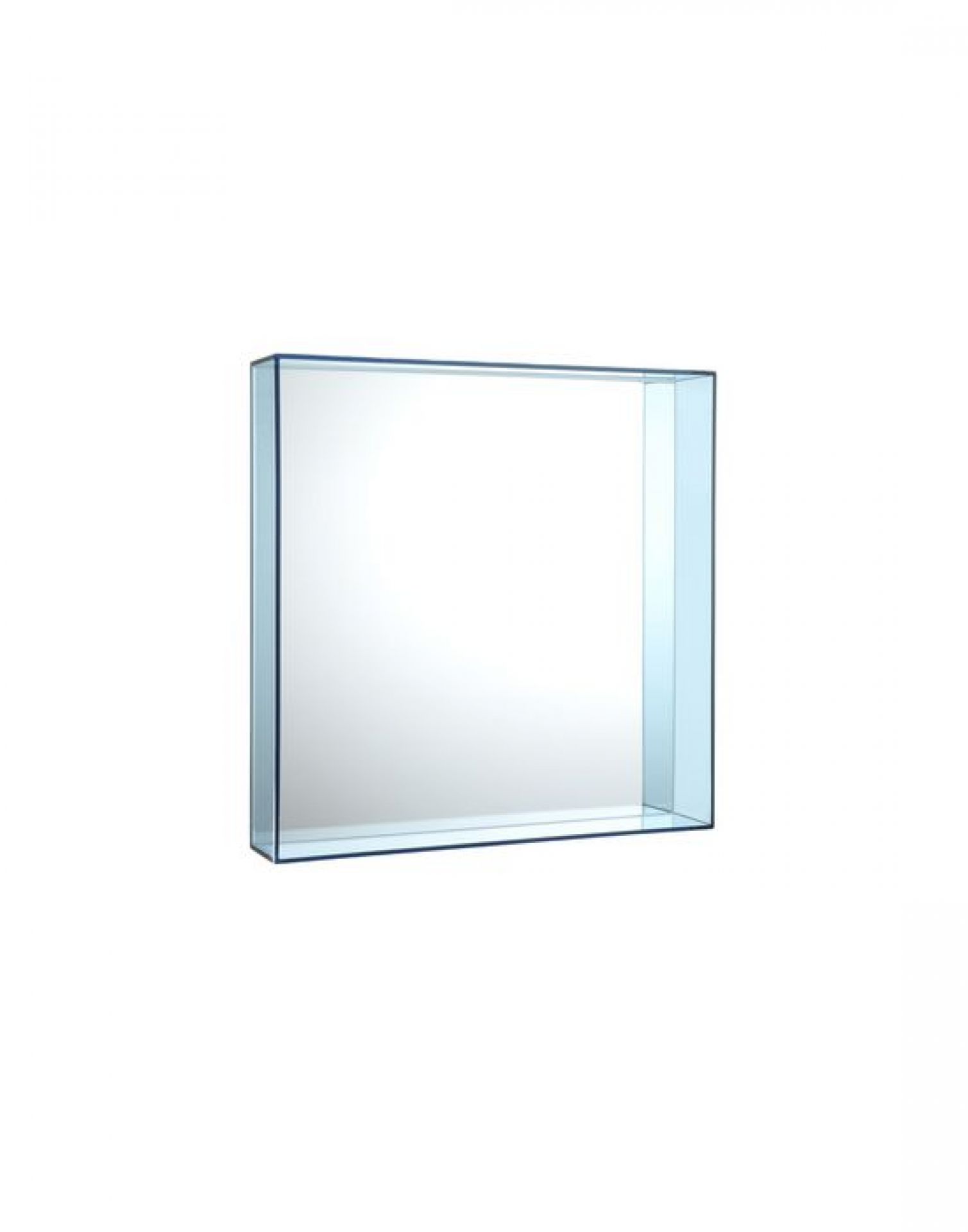 Quadratischer Only Me Spiegel von Kartell mit blauem Rahmen für Wandmontage.