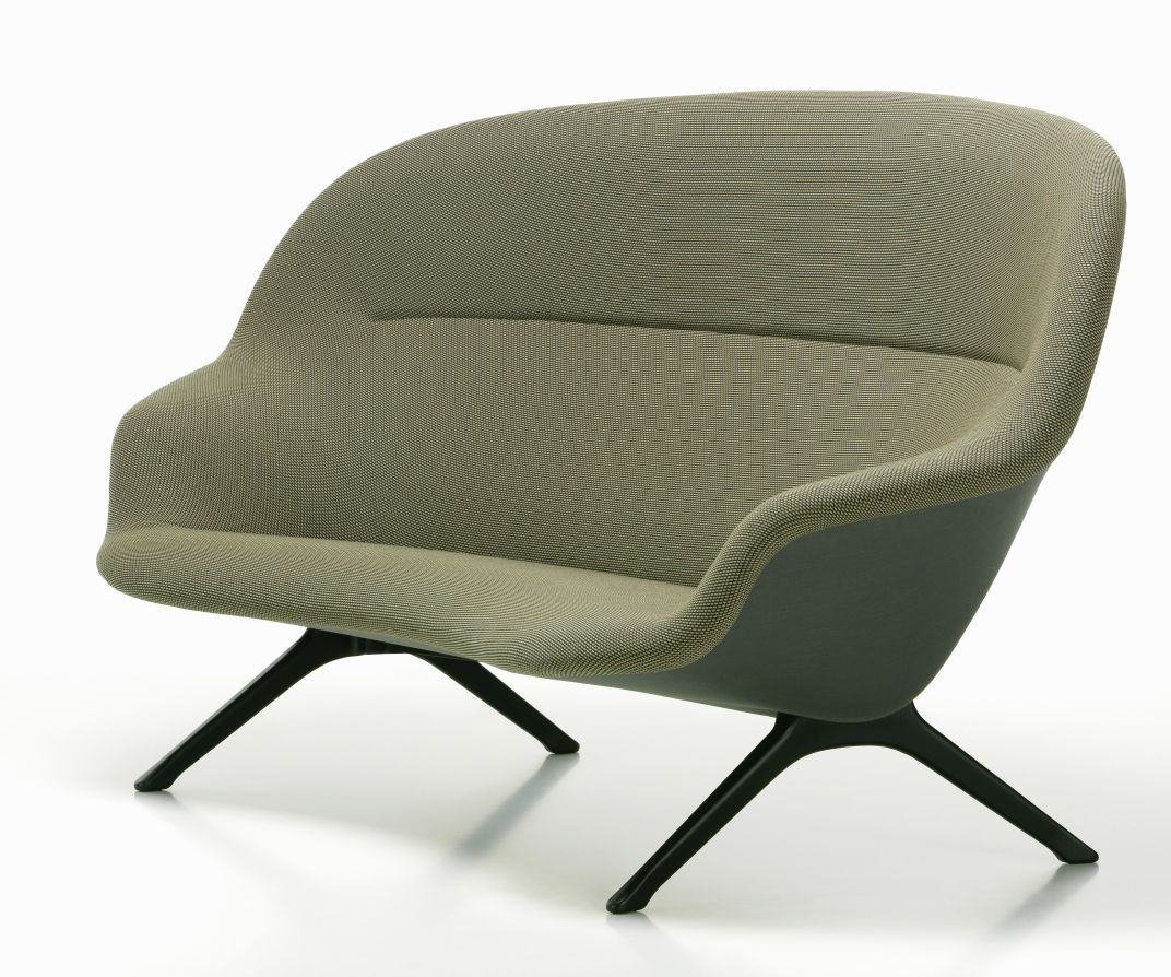 Vitra Abalon Sofa in Olivgrün mit schwarzem Fußkreuz, moderner Sessel für Wohnzimmer und Büro.