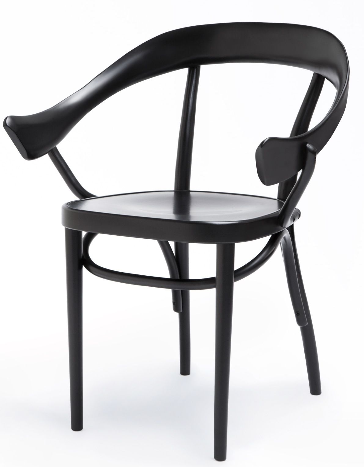 Schwarzer Bistrostuhl im Wiener Design von GTV, eleganter Holzstuhl mit Armlehnen für Gastronomie und Zuhause.