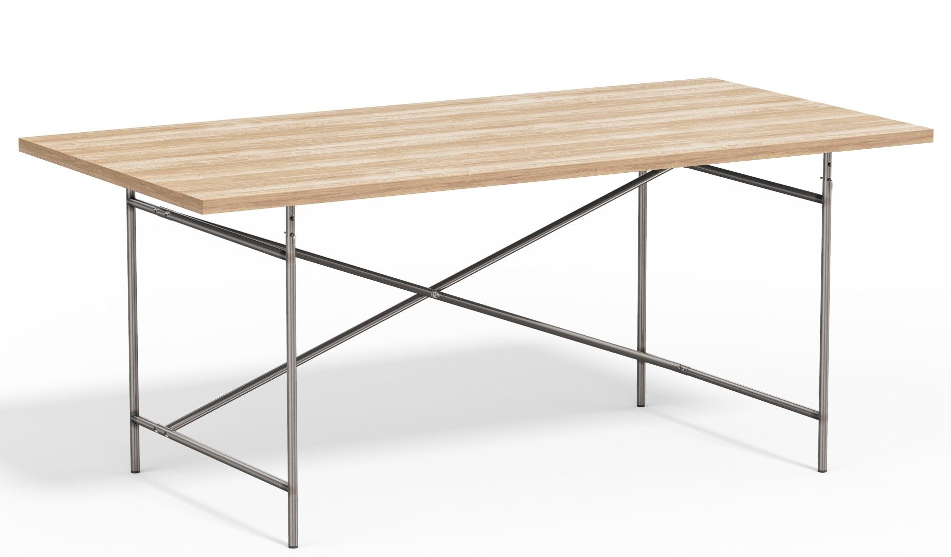 Eiermann Tisch mit hellem Holz und Stahlgestell, Designklassiker für Büro und Wohnraum.