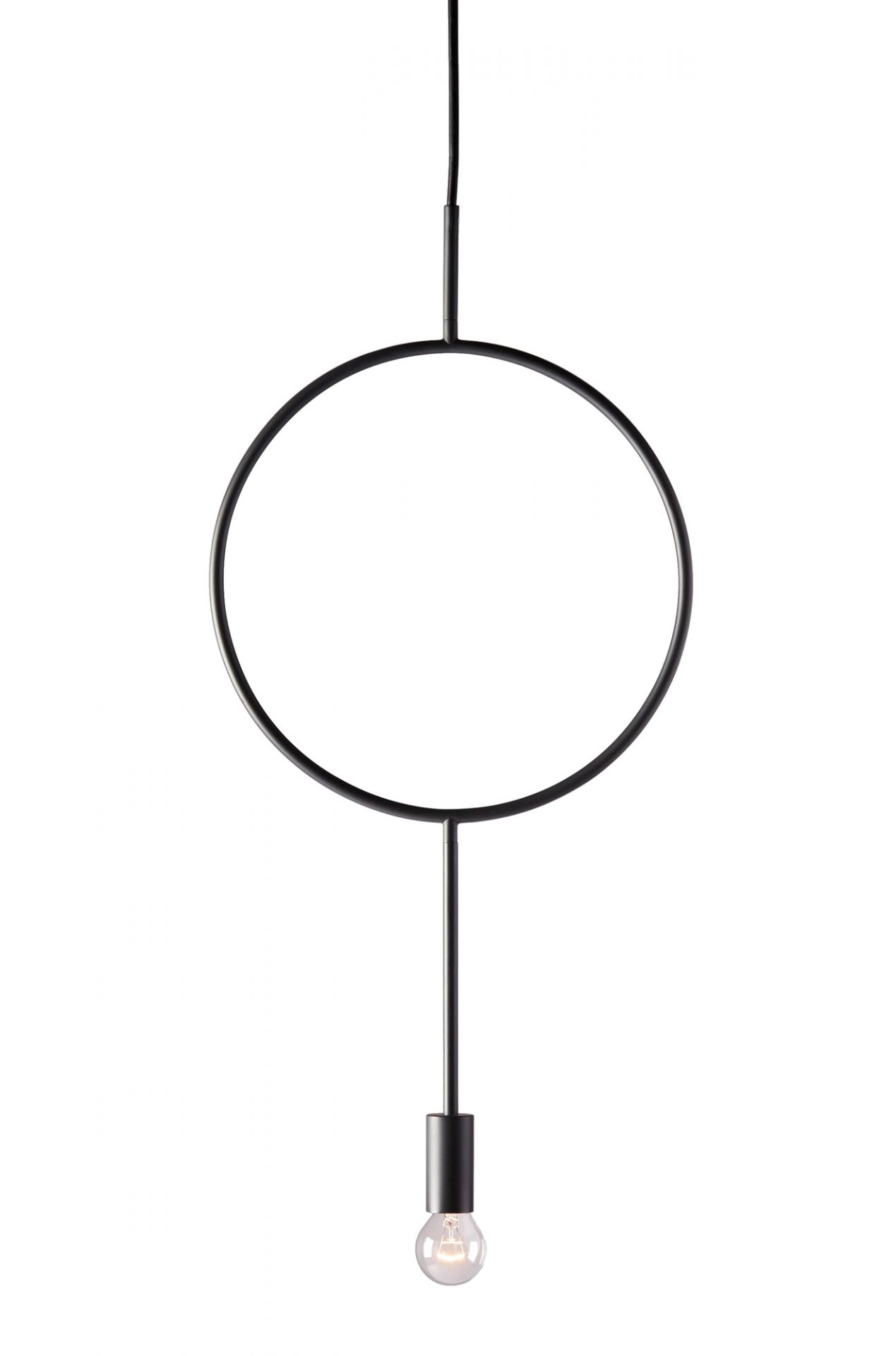Schwarze Circle Pendelleuchte mit kreisförmigem Design und Glühbirne, moderne Hängelampe für Wohnzimmer und Esszimmer.