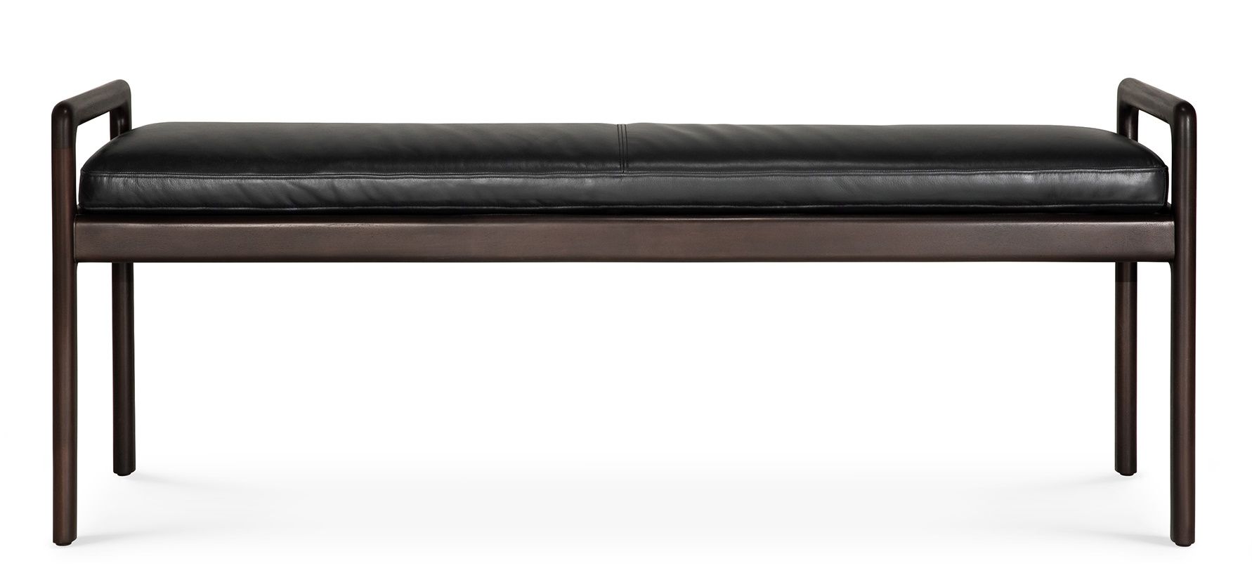 Ethnicraft Jack Bank mit schwarzem Leder Sitzpolster, modernes Möbel Design.