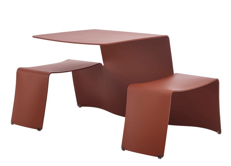 Picnik Tisch-Bank-Kombination von Extremis in Terrakotta für den Außenbereich, modernes Design.