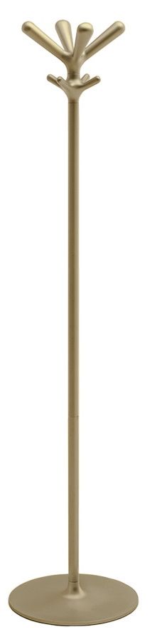 Goldener Pop Kleiderständer von Rexite, moderner Garderobenständer mit runder Basis und mehreren Haken für Jacken.