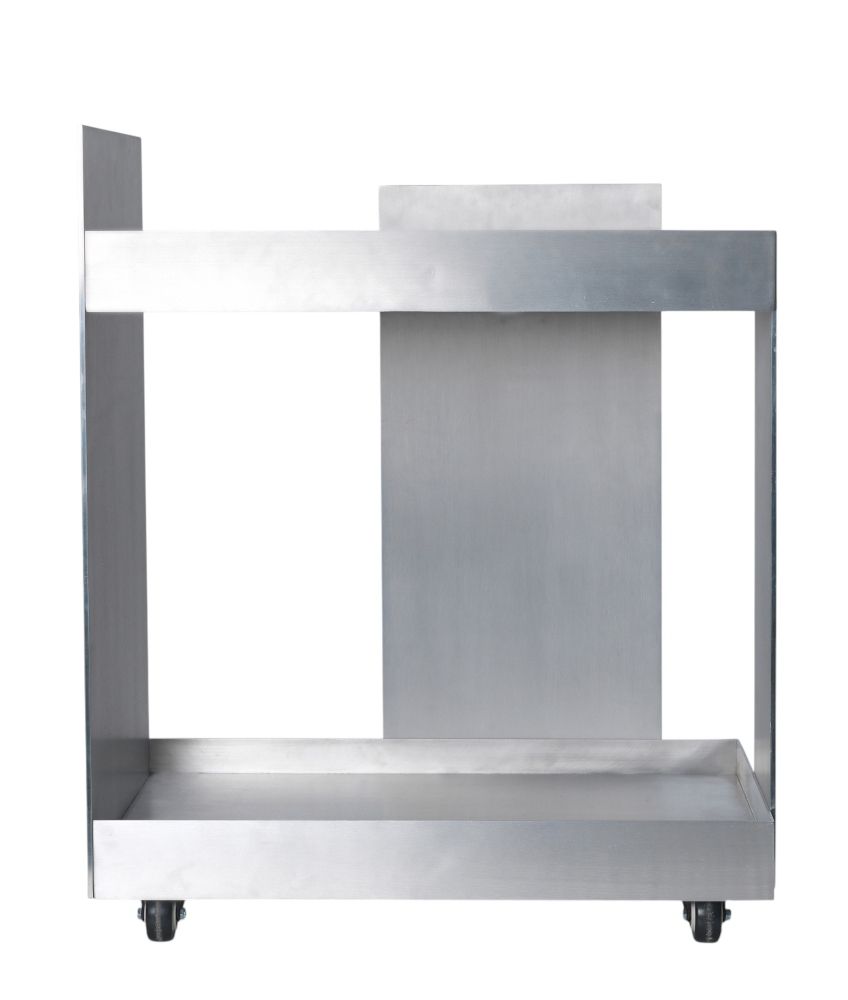 Aluminium Servierwagen von Ferm Living mit zwei Ablageflächen und Rollen, Frontansicht.