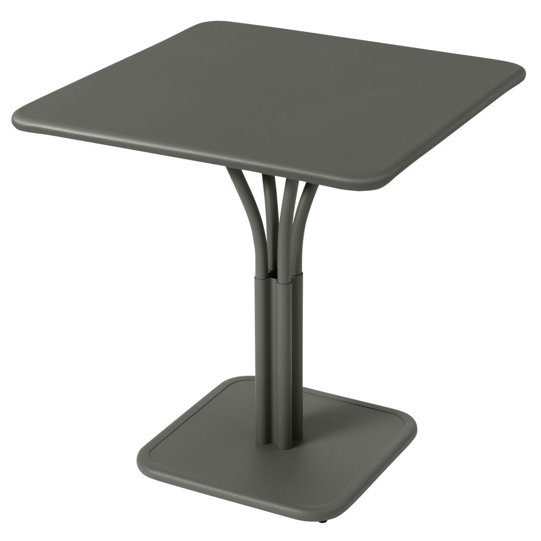 Grauer Luxembourg kleiner Tisch von Fermob, quadratisch, für den Außenbereich. Gartenmöbel aus Metall.