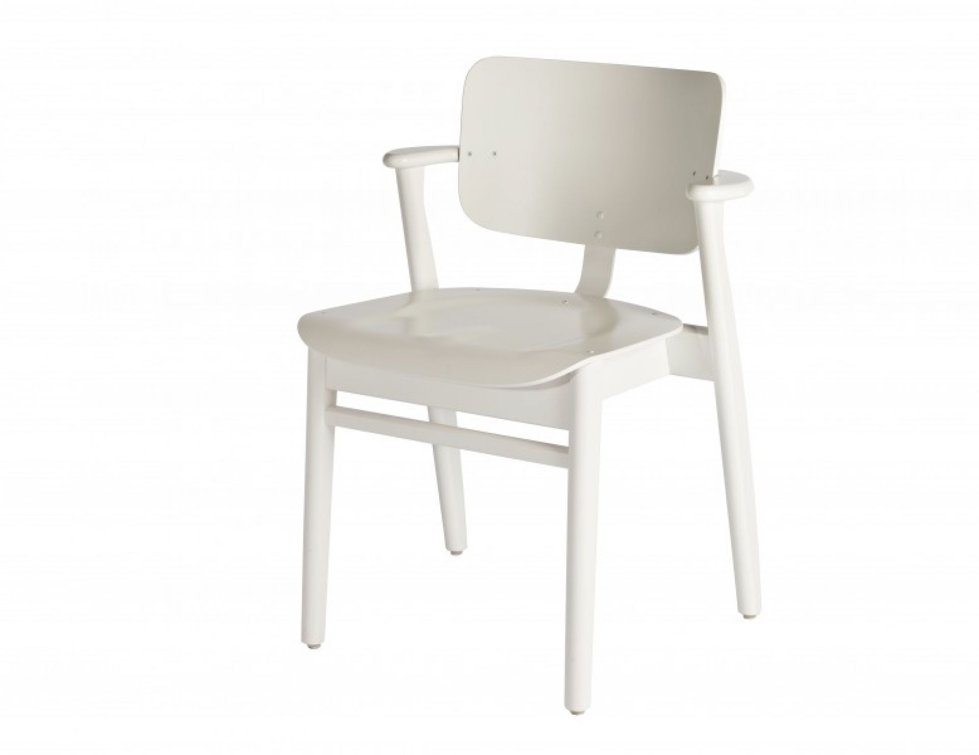 Weißer Domus Stuhl von Artek mit Armlehnen, Holzstuhl für Esszimmer und Wohnbereich.