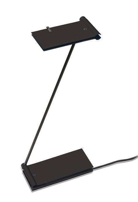Nahaufnahme der modernen Baltensweiler ZETT LED Tischleuchte in Schwarz, minimalistisches Design für Schreibtisch und Nachttisch.