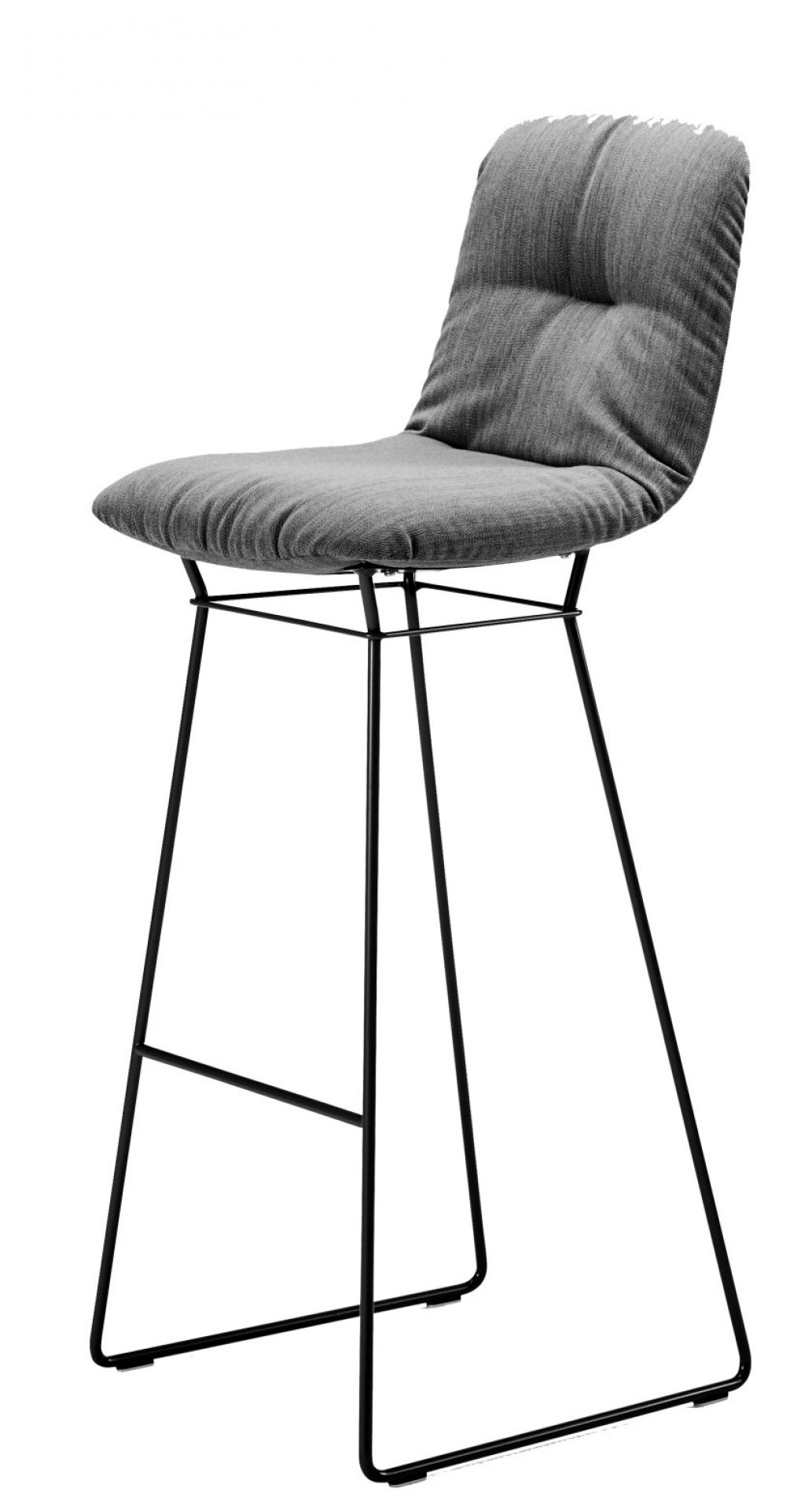 Grauer Leya Barhocker mit schwarzem Metallgestell, gepolstert und modern für die Bar.