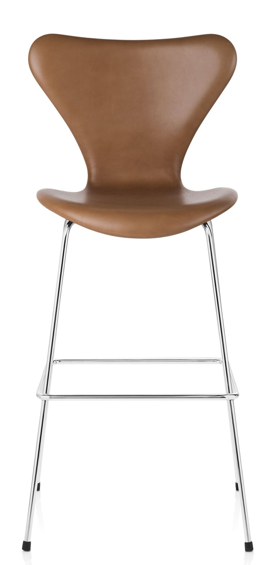 Brauner Siebener Barhocker von Fritz Hansen mit verchromtem Gestell, moderner Design-Hocker für die Küche.