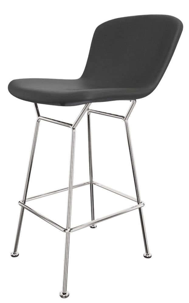 Bertoia Barhocker mit Kernlederbezug und verchromtem Stahlgestell von Knoll International für die moderne Bar.