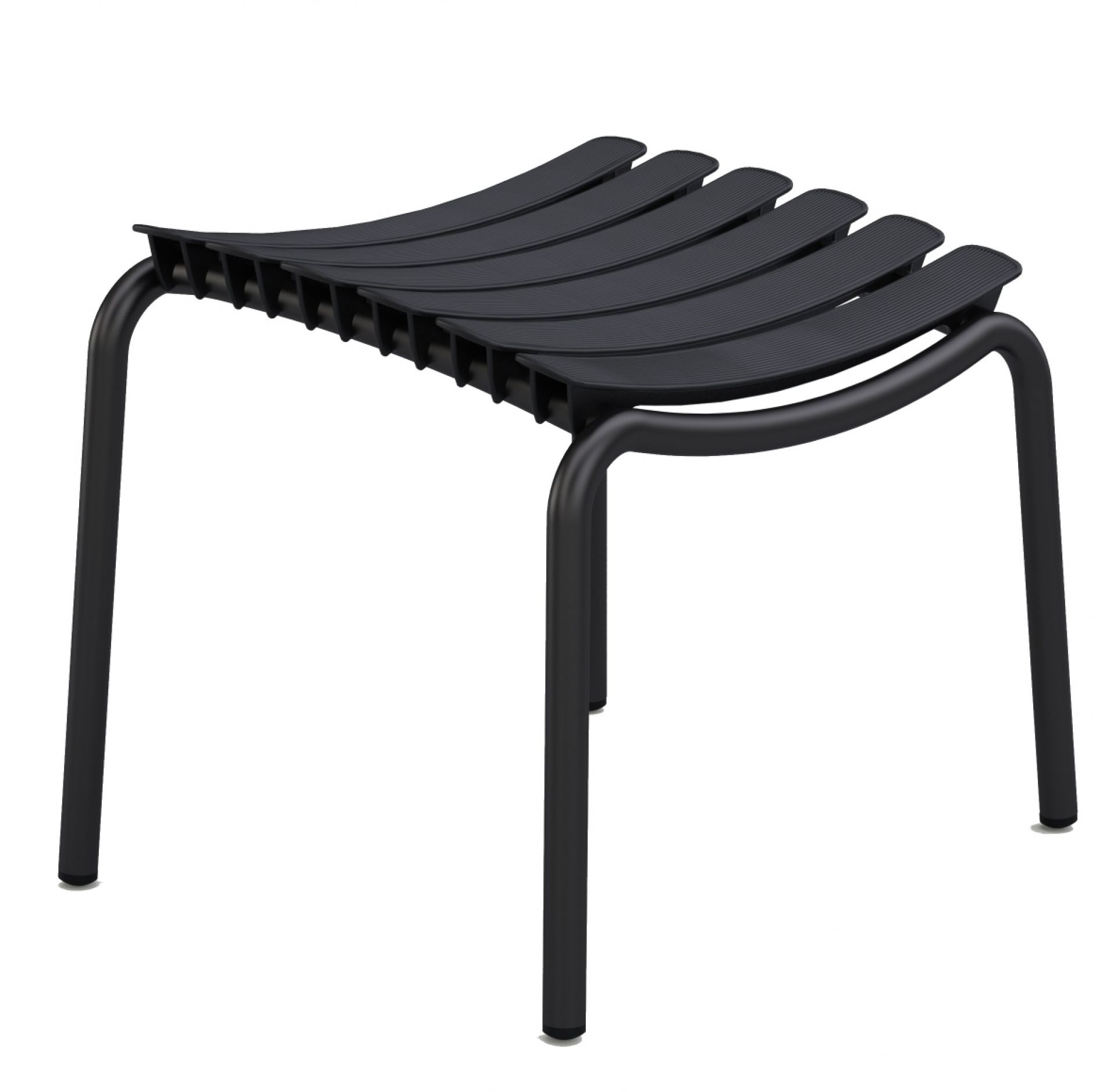 Schwarzer Reclips Hocker von Houe für den Außenbereich, moderne Gartenmöbel und Fußablage.