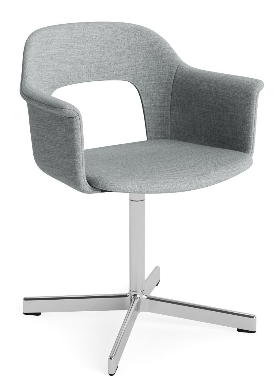 Grauer Layout Armchair 234 von Hay mit Armlehnen und Drehfuß aus poliertem Aluminium.