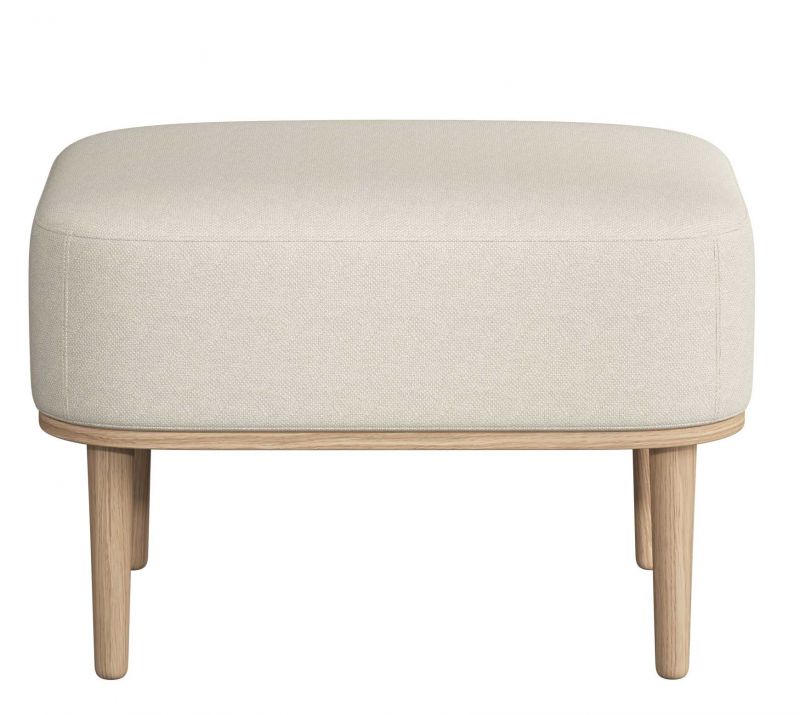 Serena Pouf Ottoman in Sweet Vanilla mit Beinen aus Eiche Natur. Fußhocker für Wohnzimmer.