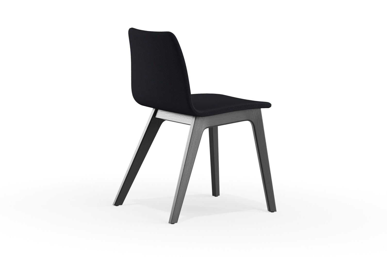 Morph Plus Stuhl, vollgepolstert in Schwarz mit Holzgestell, modernes Design für Esszimmer und Büro.