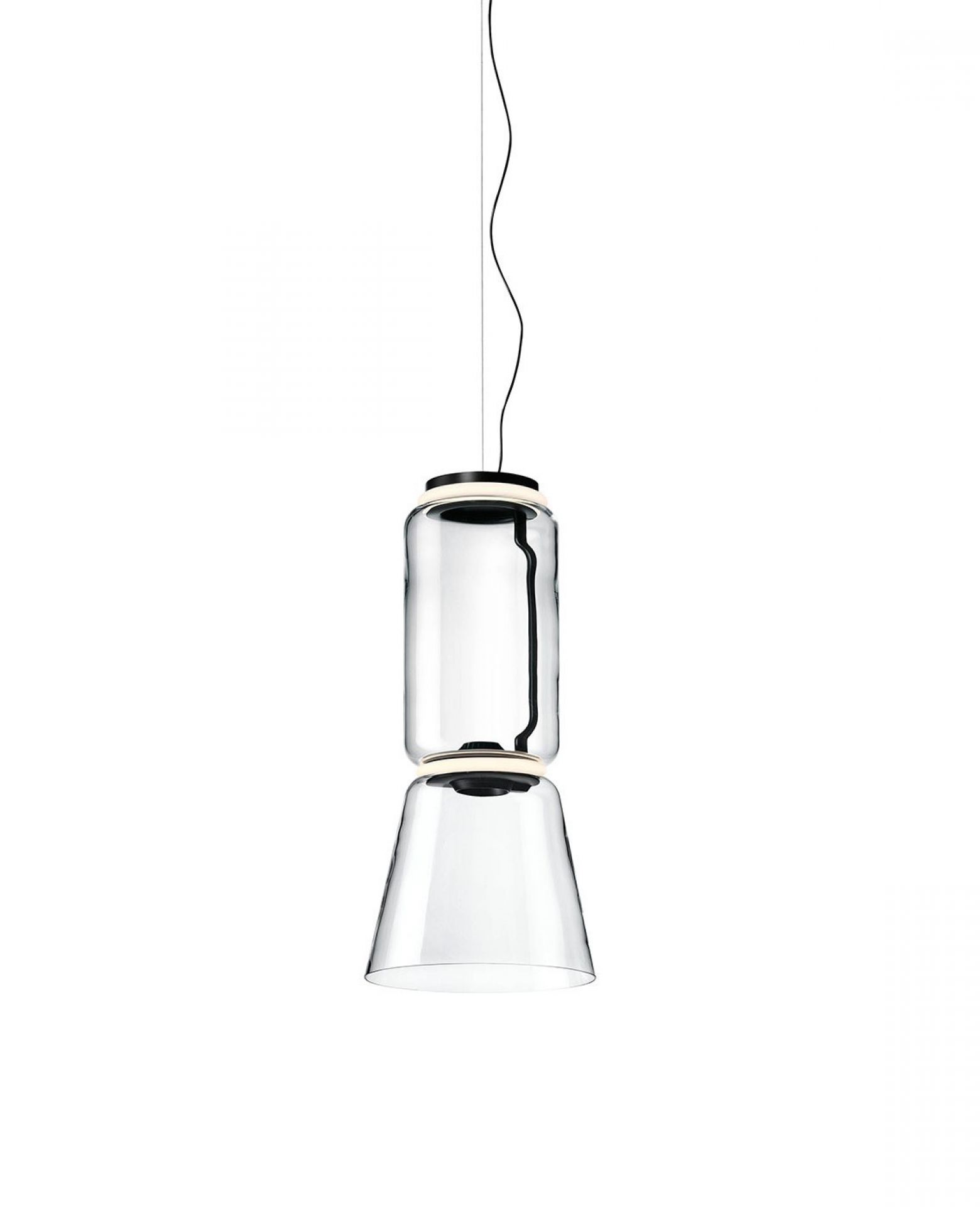 Noctambule Pendelleuchte von Flos: Moderne Hängelampe aus Glas, bestehend aus zwei zylindrischen Elementen.