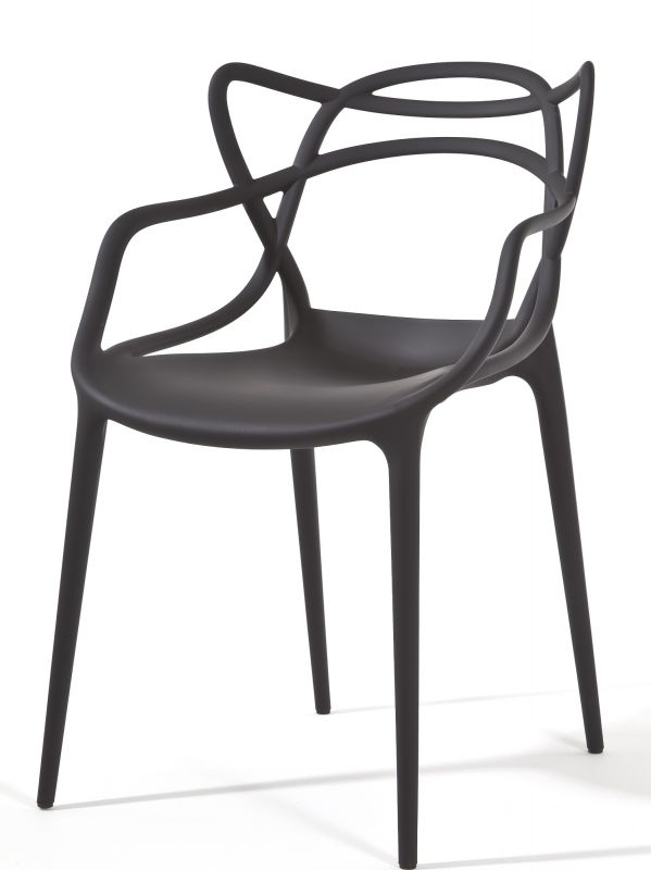 Schwarzer Masters Stuhl von Kartell: Designstuhl mit Armlehnen und filigraner Rückenlehne für Esszimmer.