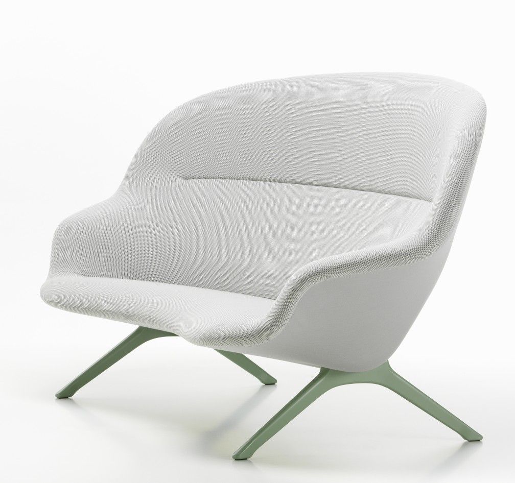 Weißes Abalon Sofa von Vitra mit grünen Beinen, modernes Design für Wohnzimmer und Büro.