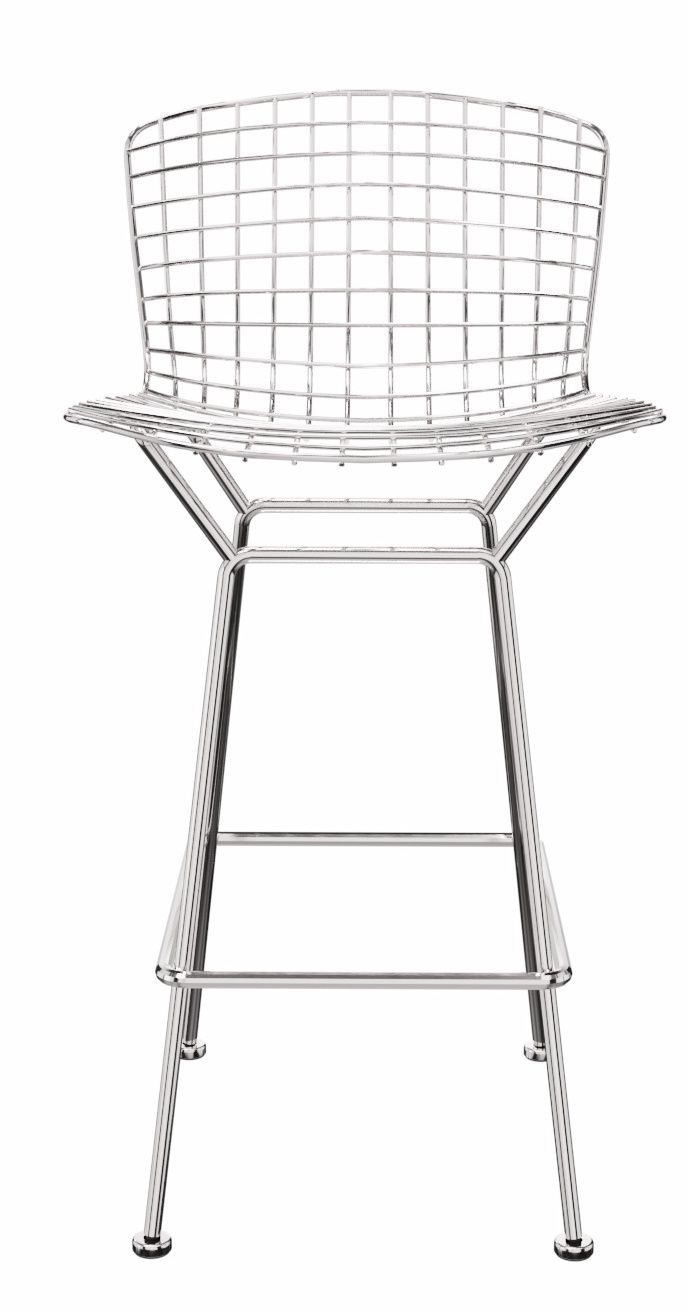 Bertoia Barhocker von Knoll International, verchromt, mit Drahtgitter-Sitzfläche. Design-Barstuhl für moderne Küchen.