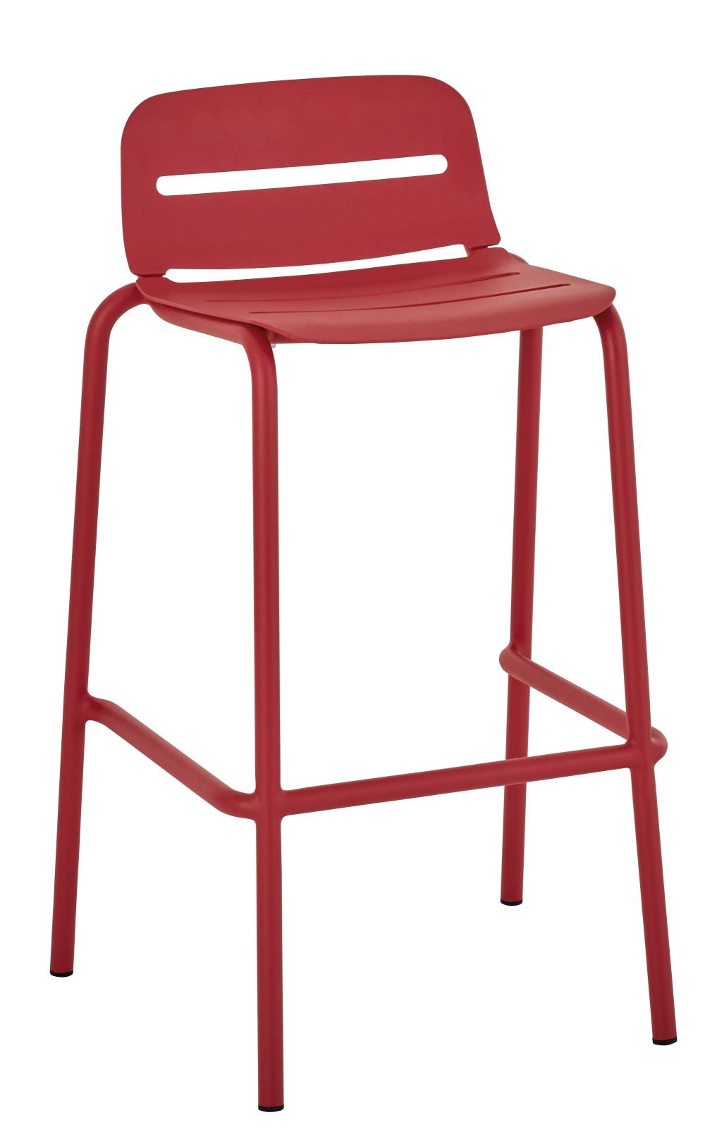 Roter Vapio Barstool Barhocker von Weishäupl für den Außenbereich, modernes Design mit Fußstütze.
