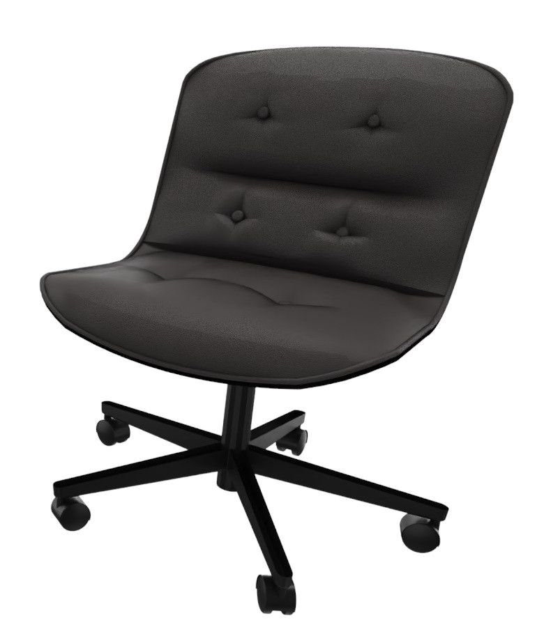 Knoll International Pollock Executive Drehstuhl ohne Armlehnen in dunklem Leder mit Knopfheftung und schwarzem Fußkreuz.