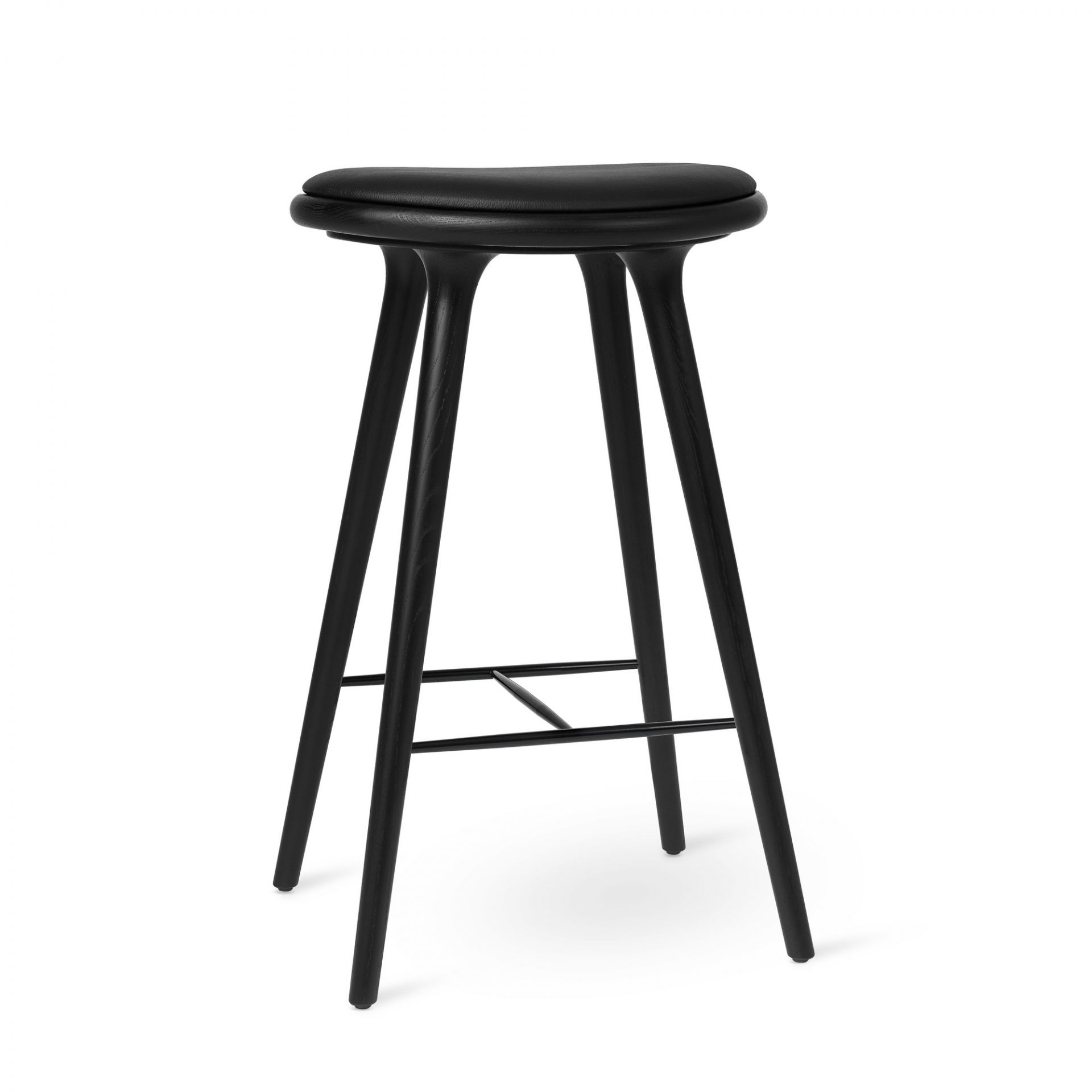 Schwarzer Barhocker aus Eiche von Mater, moderner Hocker mit Fußstütze für Küche und Bar.
