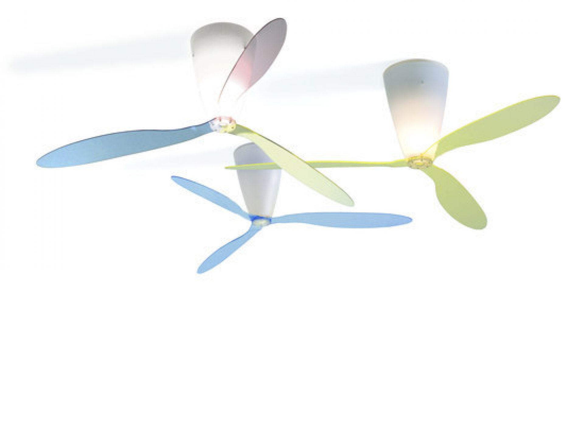 D28 Blow Deckenleuchte von Luceplan: Moderne Deckenventilatoren mit farbigen Rotorblättern und integriertem Licht.