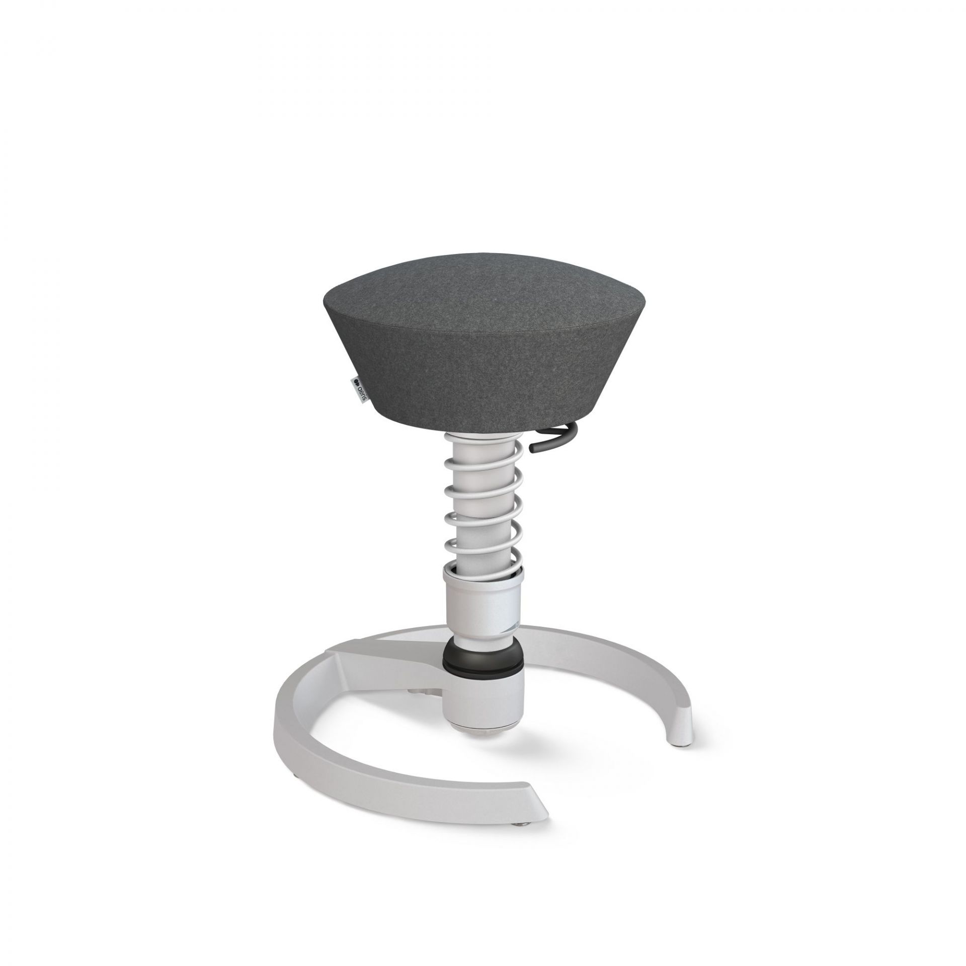 Aeris Swopper Aktiv-Hocker mit grauem Bezug und weißem Fußkreuz, ergonomischer Bürostuhl für dynamisches Sitzen.