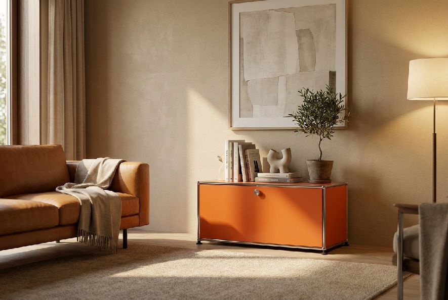 USM Haller laag kastje met een klep, oranje