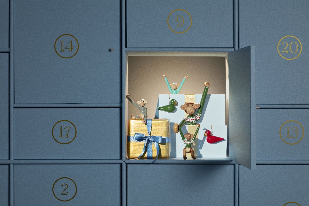 Kersttrui-aapje groen klein houten beeldje Kay Bojesen 