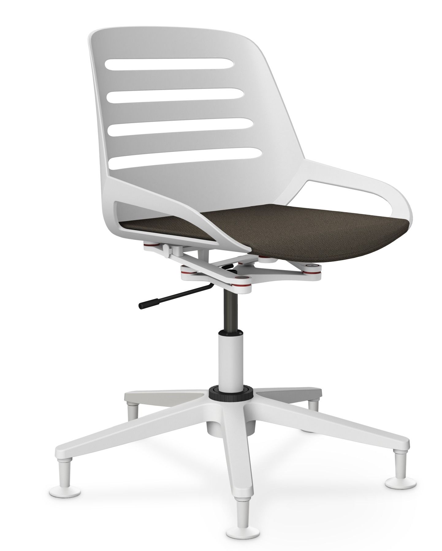 Numo Task Bürostuhl von Aeris, weiß mit braunem Sitz, ergonomischer Drehstuhl mit Gleitern.